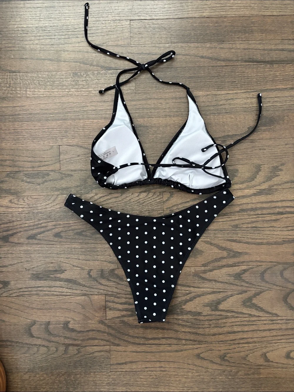 Black Polka Dot Halter Bikini Top & Bottom - Women Swim